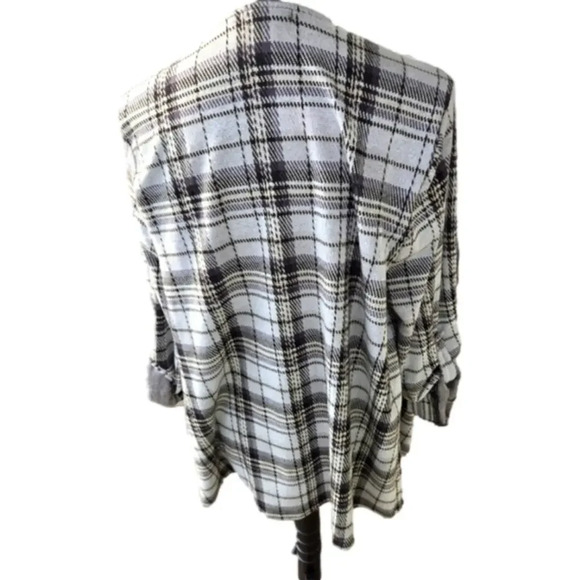 Torrid Open Cardigan Roll Tab Sleeves White Gray Plaid Torrid size 0 (L sz 12) - Picture 2 of 8